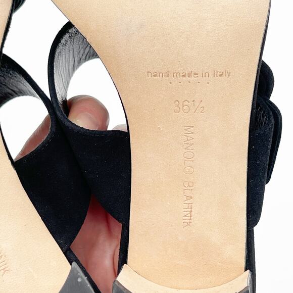Manolo Blahnik Titubanew Black Suede Open Toe Buckle Mule Sandals Heels IT 36.5 - Picture 11 of 11